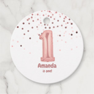Rose Gold Balloon Confetti 1st Birthday Party Favour Tags