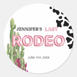 Rose gold Balloon font Cowgirl bachelorette party Classic Round Sticker