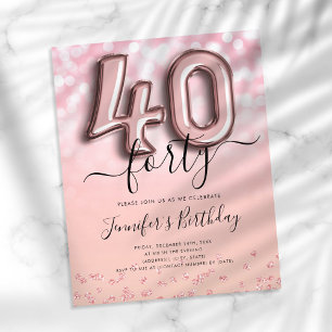 Rose Gold Balloon Glitter 40th Birthday Invite Flyer