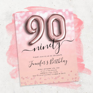 Rose Gold Balloon Glitter 90th Birthday Invite Flyer