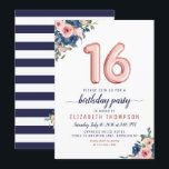 Rose Gold Balloons 16th Birthday Floral Navy Blush Invitation<br><div class="desc">Floral Navy Blue Blush Pink Balloon Sweet 16th Birthday Invitation
The design features watercolor navy blue and blush pink flowers with a rose gold balloon accent.
If you would like to change the numbered balloons,  feel free to email me at panggadesigns@gmail.com</div>