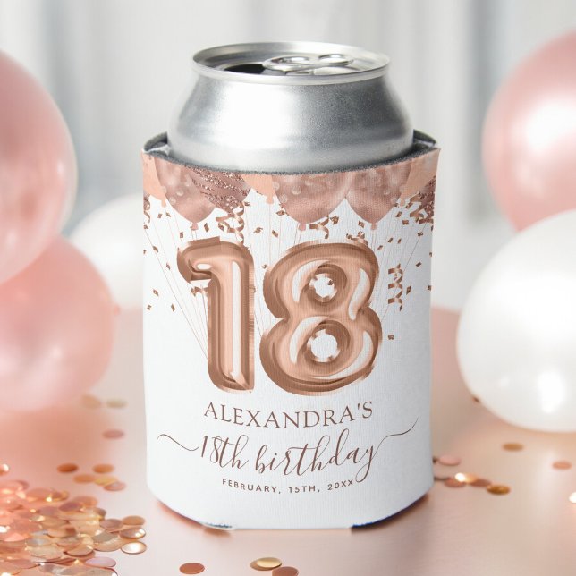 Rose Gold Balloons 18th Birthday Party Can Cooler (Creator Uploaded)