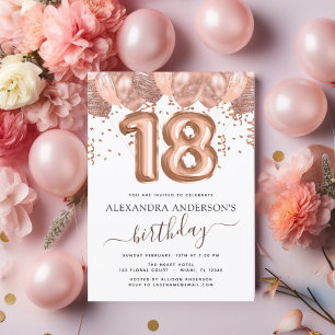 Rose Gold Balloons 18th Birthday Party Confetti Invitation