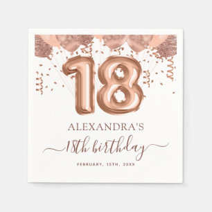 Rose Gold Balloons 18th Birthday Party Napkin