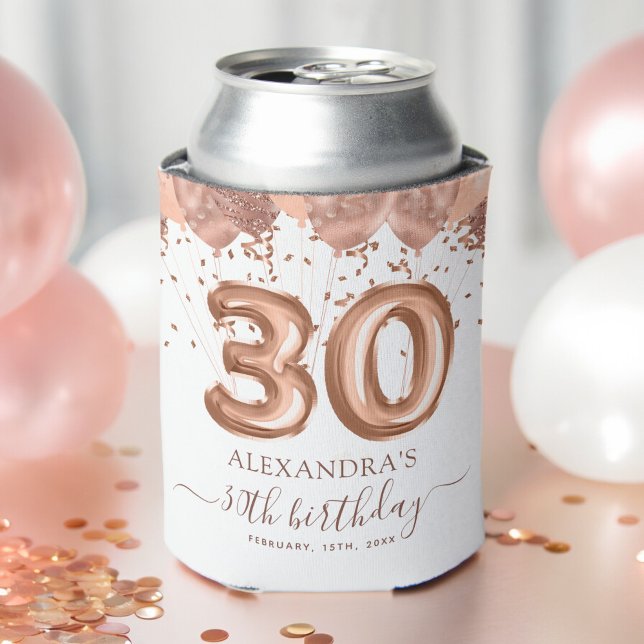 Rose Gold Balloons 30th Birthday Party Can Cooler (Creator Uploaded)