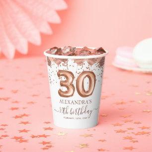 Rose Gold Balloons 30th Birthday Party Paper Cups