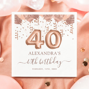 Rose Gold Balloons 40th Birthday Party Napkin