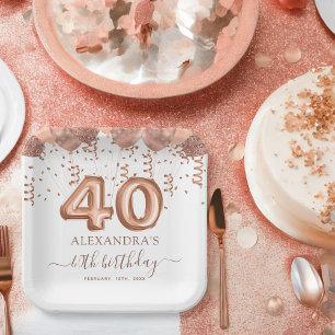 Rose Gold Balloons 40th Birthday Party Paper Plate