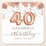 Rose Gold Balloons 40th Birthday Party Square Paper Coaster<br><div class="desc">Get ready to celebrate in style because turning forty is a milestone worth honouring, and our Fortieth Birthday Party Blush Pink and Rose Gold Balloons and Confetti Paper Coasters are here to add a touch of sophistication and fun to your big bash! These paper coasters strike the perfect balance between...</div>