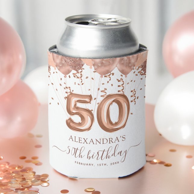 Rose Gold Balloons 50th Birthday Party Can Cooler (Creator Uploaded)