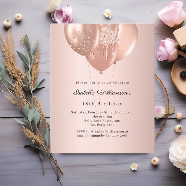 Rose gold balloons birthday invitation (Creator Uploaded)