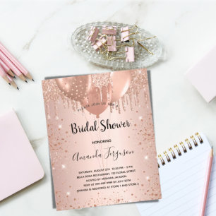 Rose gold balloons bridal shower invitation