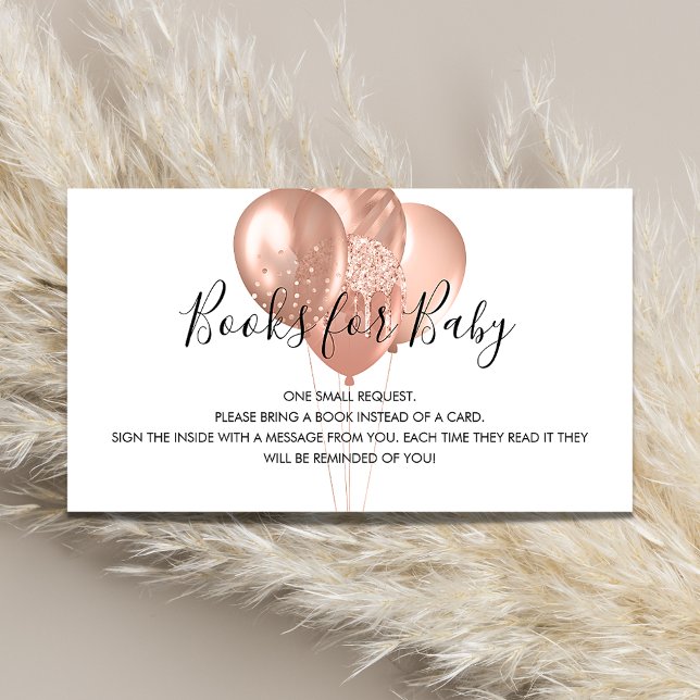 Rose gold balloons girl baby shower book request enclosure card (Creator Uploaded)