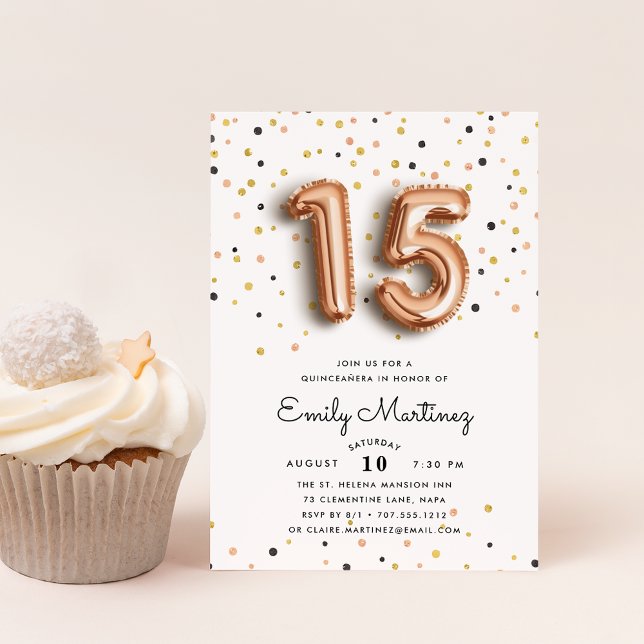 Rose Gold Balloons | Quinceanera Invitation (Creator Uploaded)