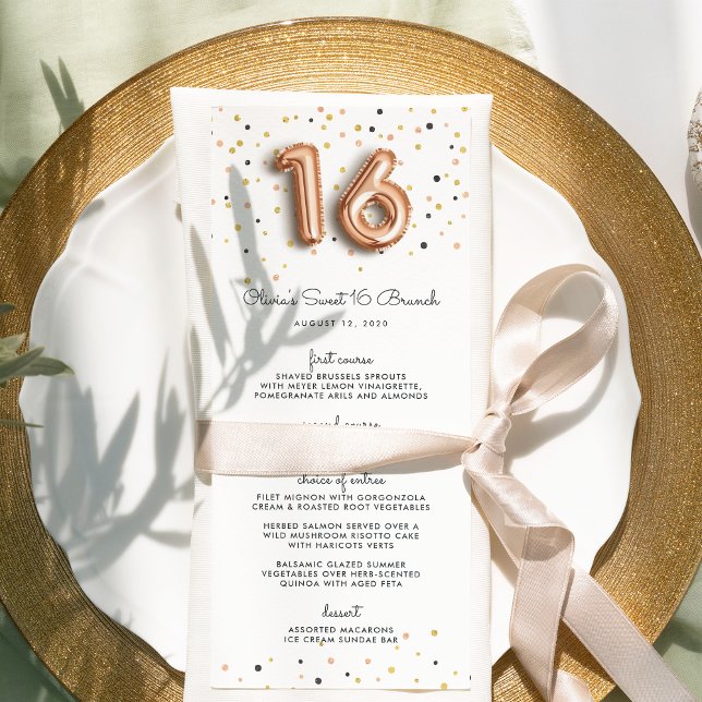 Rose Gold Balloons Sweet 16 Menu (Creator Uploaded)