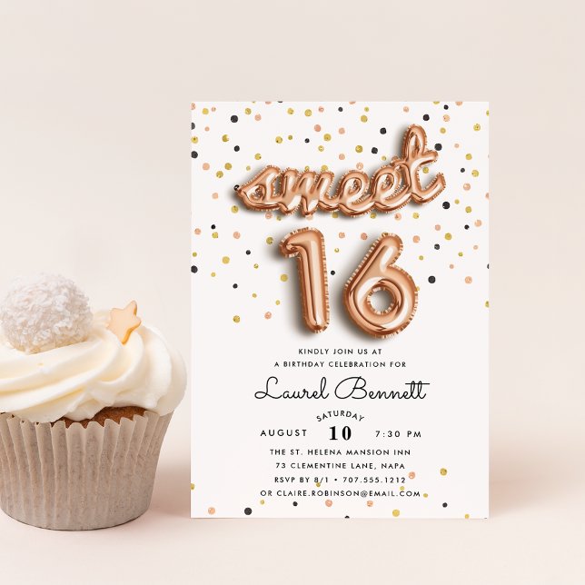 Rose Gold Balloons | Sweet 16 Party Invitation (Creator Uploaded)