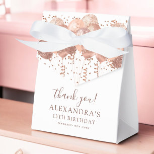 Rose Gold Balloons Thank You 13th Birthday Party  Favour Box