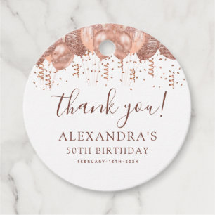 Rose Gold Balloons Thank You 50th Birthday Party  Favour Tags