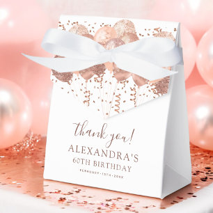 Rose Gold Balloons Thank You 60th Birthday Party  Favour Box