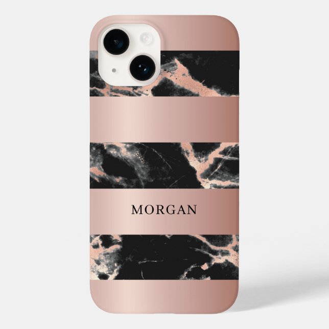 Rose Gold Bands, Black & Rose Gold Marble, Name Case-Mate iPhone Case (Back)