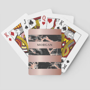 Rose Gold Bands, Black & Rose Gold Marble, Name Playing Cards