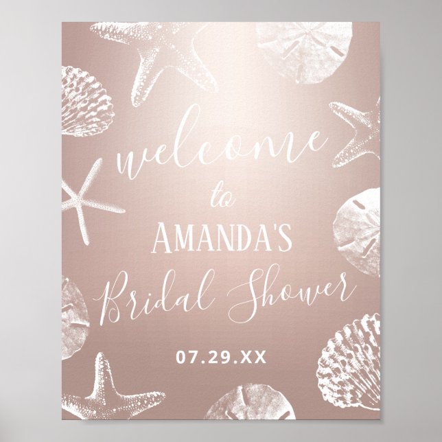 Rose Gold Beach Wedding Bridal Shower Welcome Poster (Front)