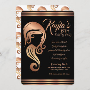 Rose Gold Beauty Girl Hair & Makeup Salon Party Invitation