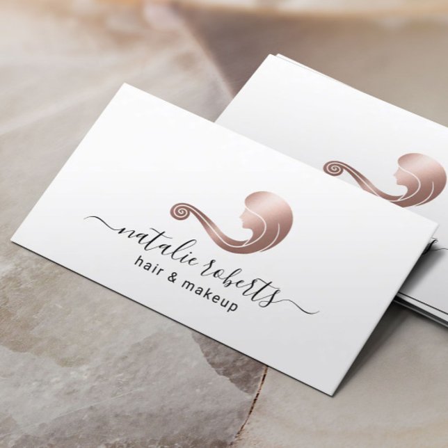 Rose Gold Beauty Logo Hair Stylist Makeup Artist Business Card (Creator Uploaded)