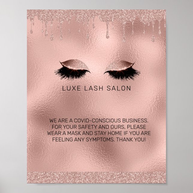 Rose Gold Beauty Salon Covid Conscious Safety Poster (Front)