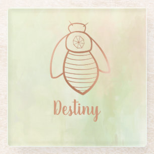 Rose Gold Bee Symbol Glass Coaster
