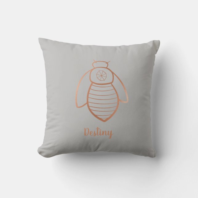 Rose Gold Bee Symbol Personalised  Cushion (Front)