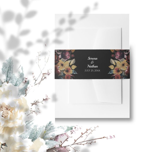 Rose Gold Belly Band for Wedding Invitations Invitation Belly Band (Wedding invitation belly bands with modern floral luxe design and your names and wedding date)