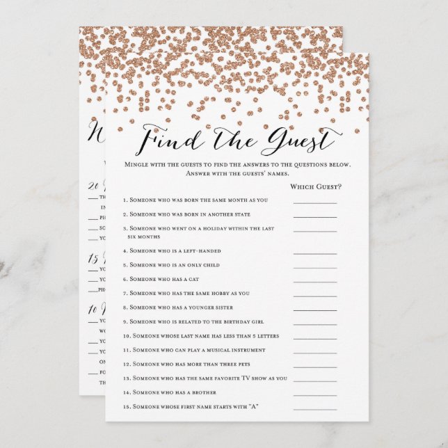 Rose Gold Birthday Games x2 Invitation (Front/Back)