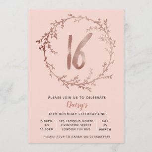 Rose Gold Birthday Girls 16th birthday invitation