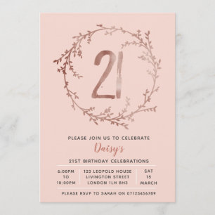 Rose Gold Birthday Girls 21st birthday invitation