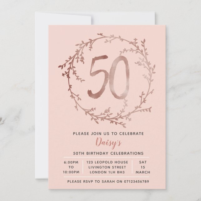 Rose Gold Birthday Girls 50th birthday invitation (Front)