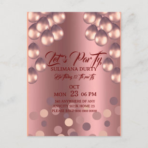 Rose Gold Birthday Invitation Template: Let's Part Postcard