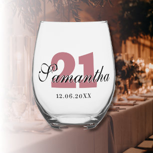 Rose Gold Birthday Number Black 3D Name Date Stemless Wine Glass