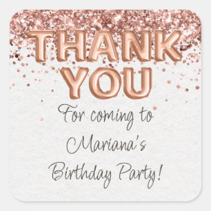 Rose Gold Birthday Party Favors Square Sticker