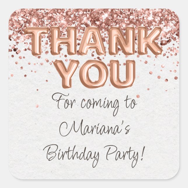 Rose Gold Birthday Party Favours Square Sticker (Front)