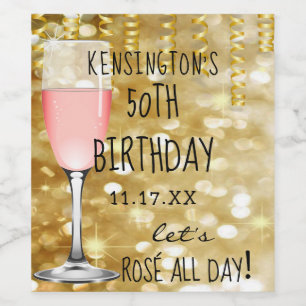 Rosé Gold Birthday Party Sparkling Wine or Wine Label