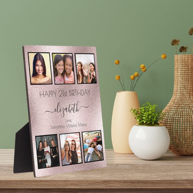 Rose gold birthday photo collage best friends plaque (Creator Uploaded)
