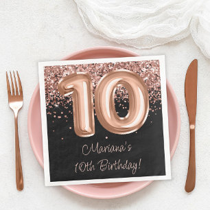  Rose Gold Black 10th Birthday Party Napkin