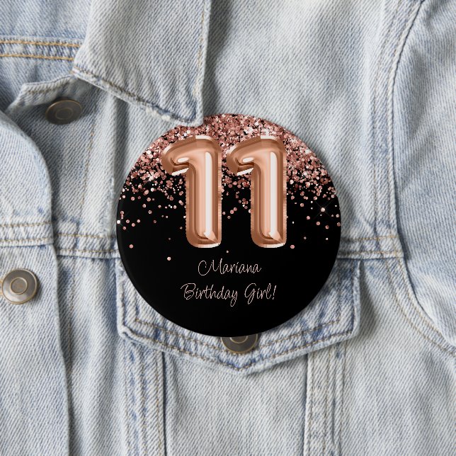 Rose Gold Black 11th Birthday Party 10 Cm Round Badge (In Situ)
