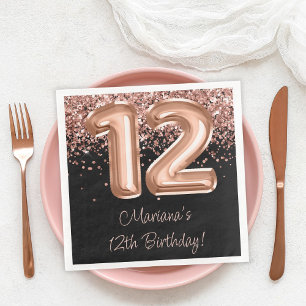  Rose Gold Black 12th Birthday Party Napkin