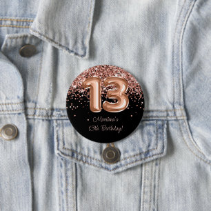 Rose Gold Black 13th Birthday Party 7.5 Cm Round Badge