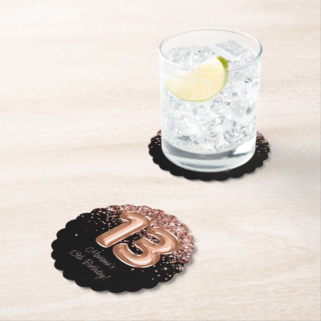  Rose Gold Black 13th Birthday Party Paper Coaster (Insitu)