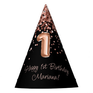 Rose Gold Black 1st Birthday Party Hat