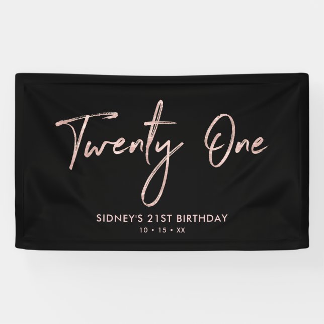 Rose Gold & Black | 21st Birthday Party Banner (Horizontal)