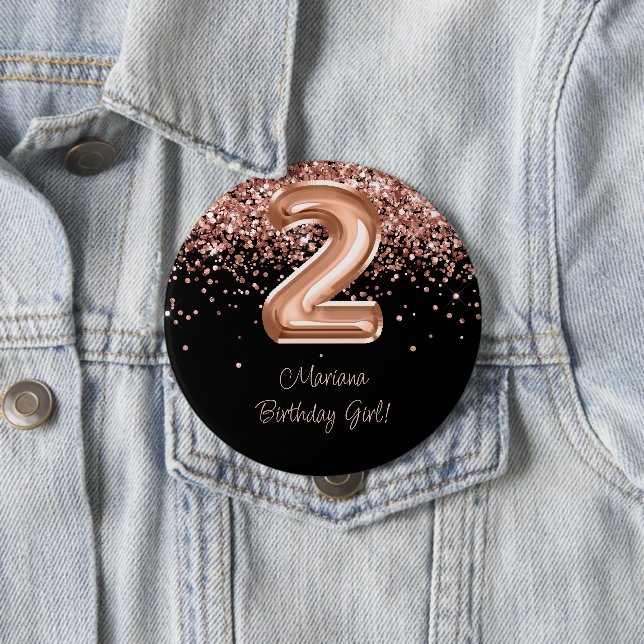 Rose Gold Black 2nd Birthday Party 10 Cm Round Badge (In Situ)